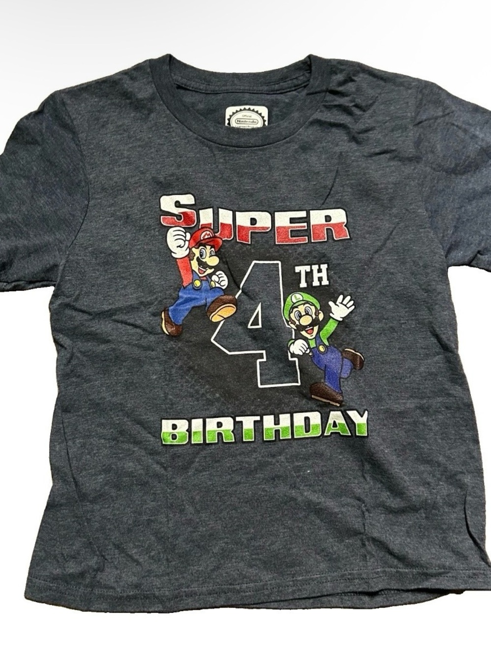 Mario Super 4 th Birthday T Shirt Luigi Size Small (6/7)